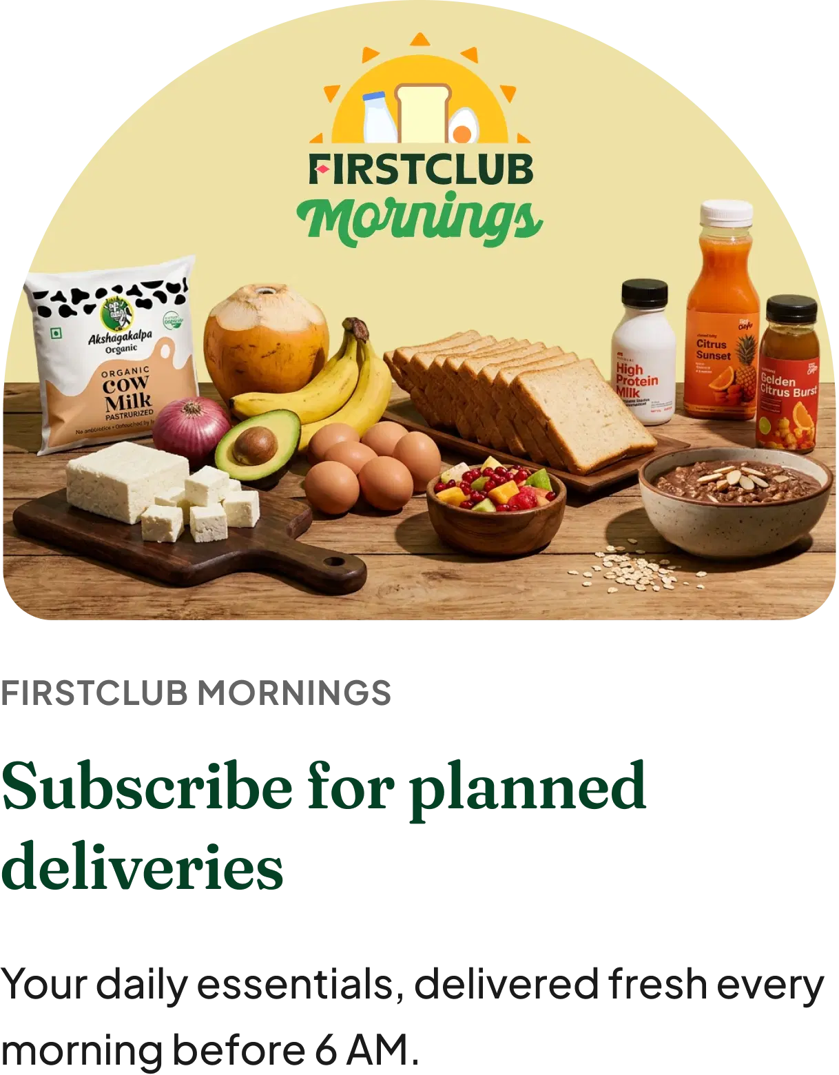 FirstClub Mornings — subscribe for planned deliveries